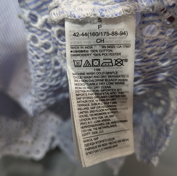 Gap Eyelet Mini Dress Blue Stripe Size Small Spring Sleeveless Cotton Sundress - Picture 5 of 9